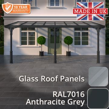 6x3m Heritage Aluminium Veranda - Anthracite Grey - 3 Posts - Glass Roof Panels