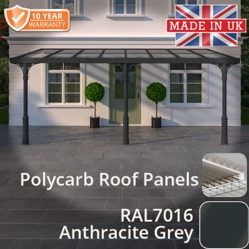 6x3m Heritage Aluminium Veranda - Anthracite Grey - 3 Posts - Opal Polycarbonate Roof Panels