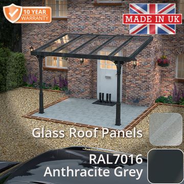 3x3m Heritage Aluminium Veranda - Anthracite Grey - Glass Panels 