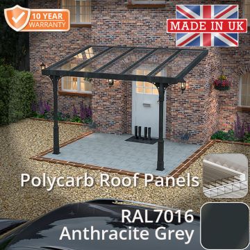 3x3m Heritage Aluminium Veranda - Anthracite Grey - 2 Posts - Opal Polycarbonate Roof Panels