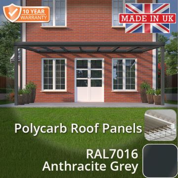 3x3m contemporary Aluminium Veranda - Anthracite Grey - 2 Posts - 3 Opal Polycarbonate Roof Panels