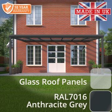 3x3m Contemporary Aluminium Veranda - Anthracite Grey - 2 Posts - Glass Panels