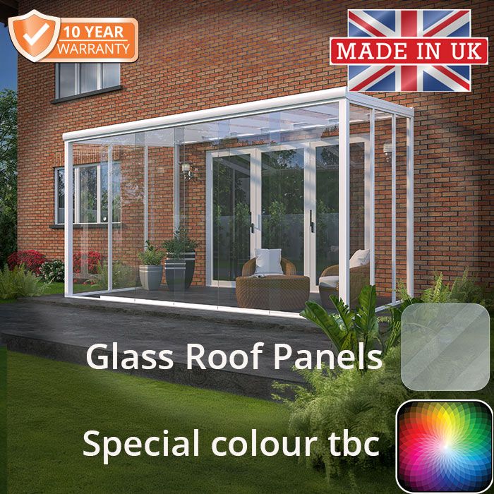 5x3m contemporary Aluminium Garden Room - Special Colour -TBC - 2 Posts - 7 Glass Roof-Panels and Sliding doors