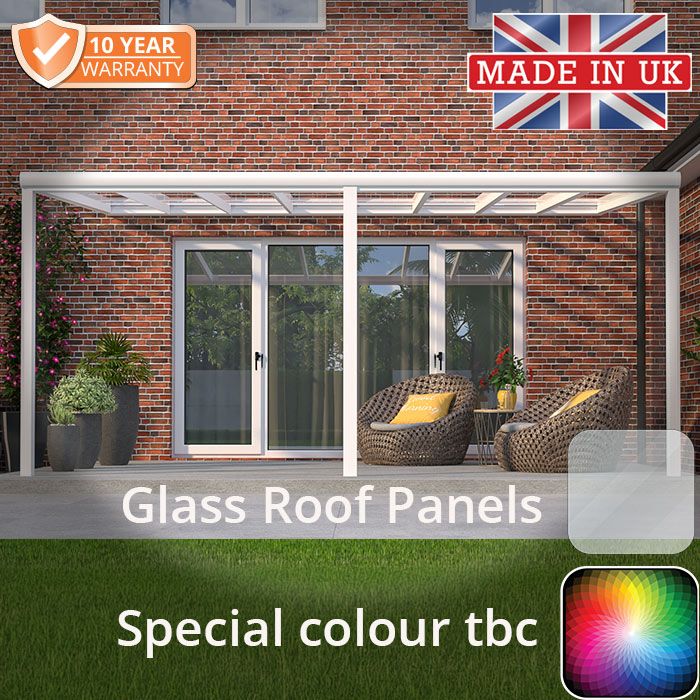 6x3m contemporary Aluminium Veranda - Special Colour -TBC - 3 Posts - 8 Glass Roof Panels